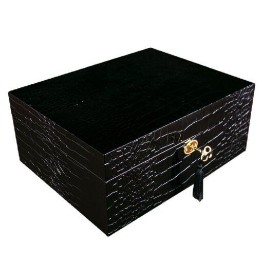 HUMIDOR DISEÑO REPTIL NEGRO/ROJO CON CHAPA P/35 PZA
