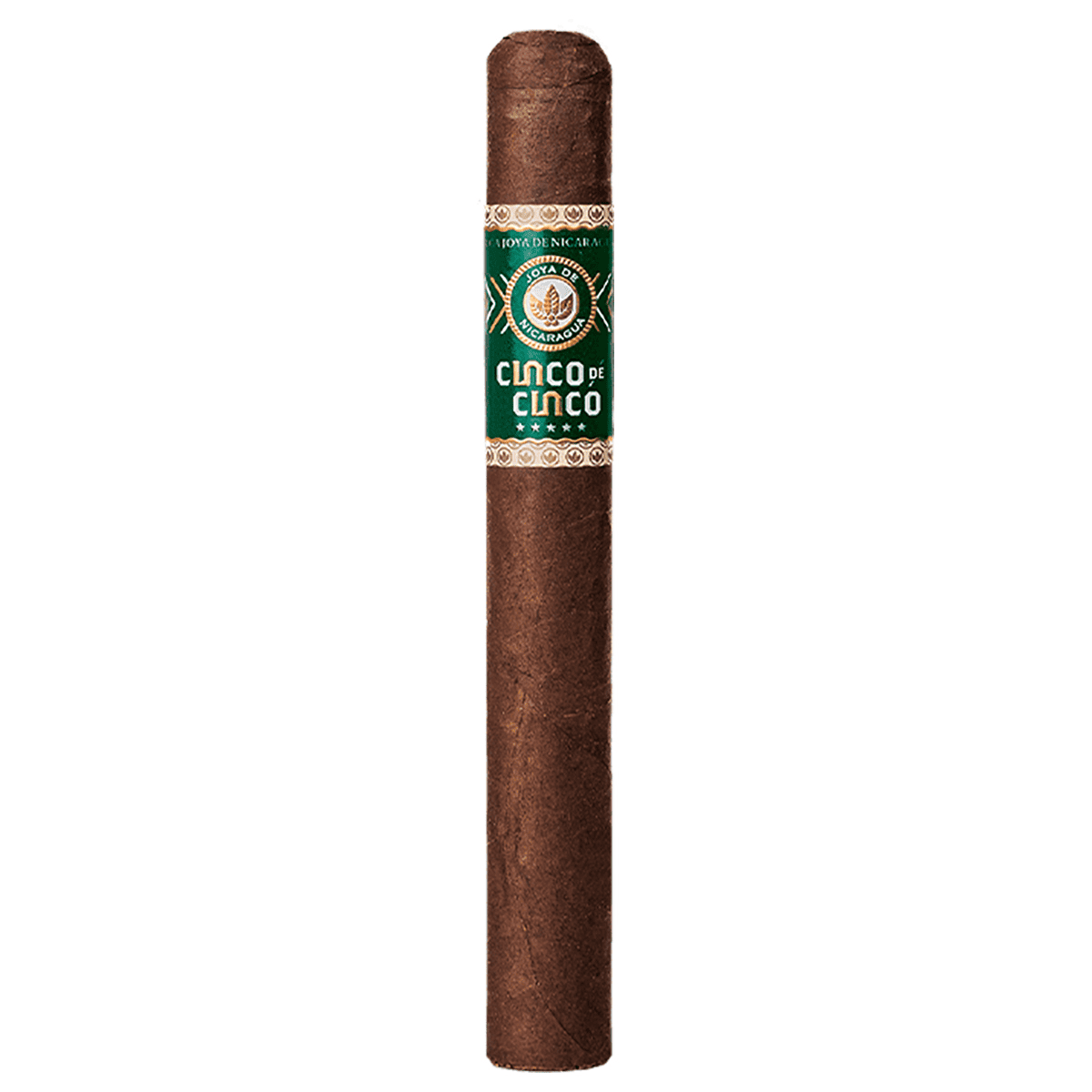 Puro Joya de Nicaragua Cinco de Cinco Corona Extra box-pressed sobre un humidor de madera.